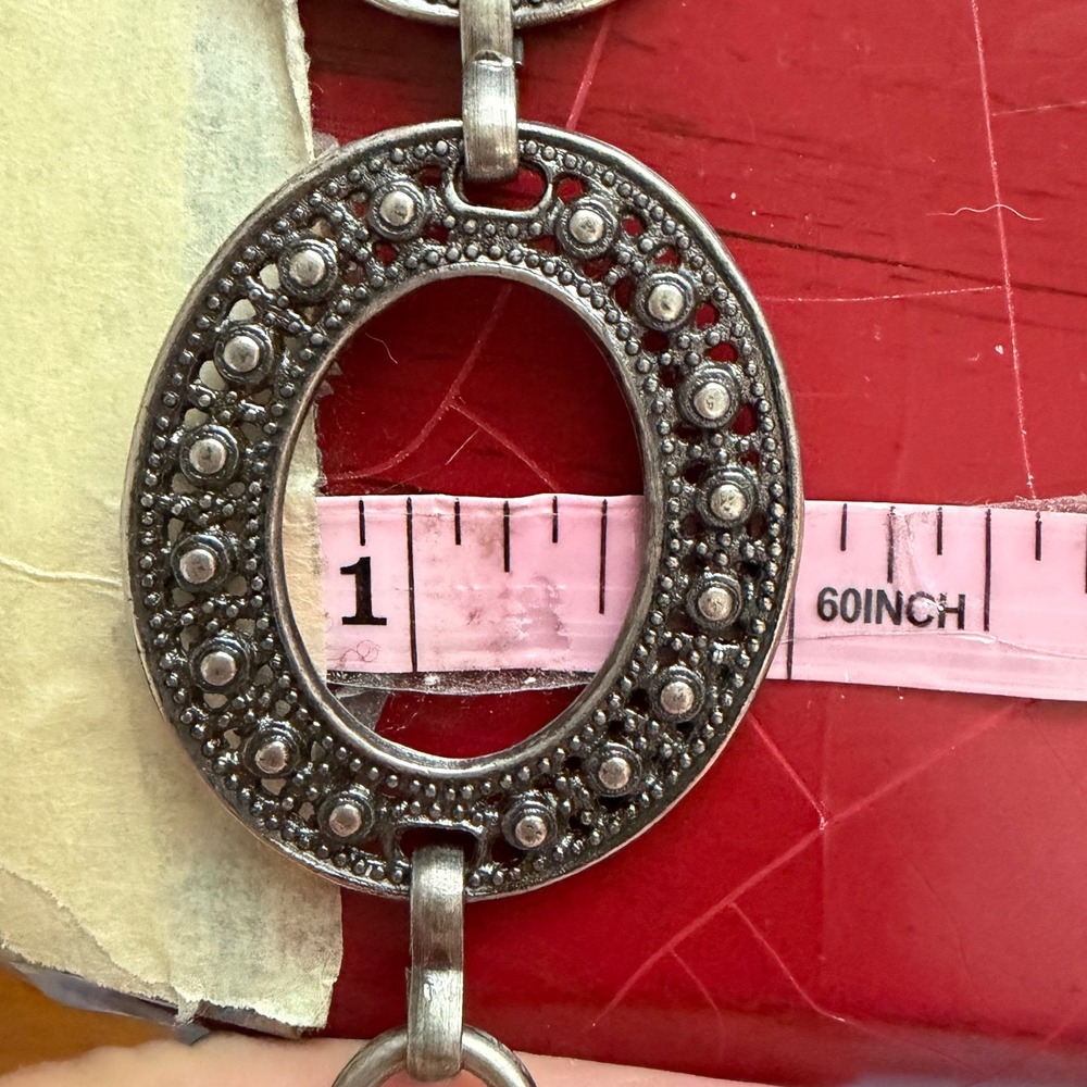 Boho Silver Oval Link Chain Belt Antique Filigree Style Metal Festival Statement - Picture 5 of 6